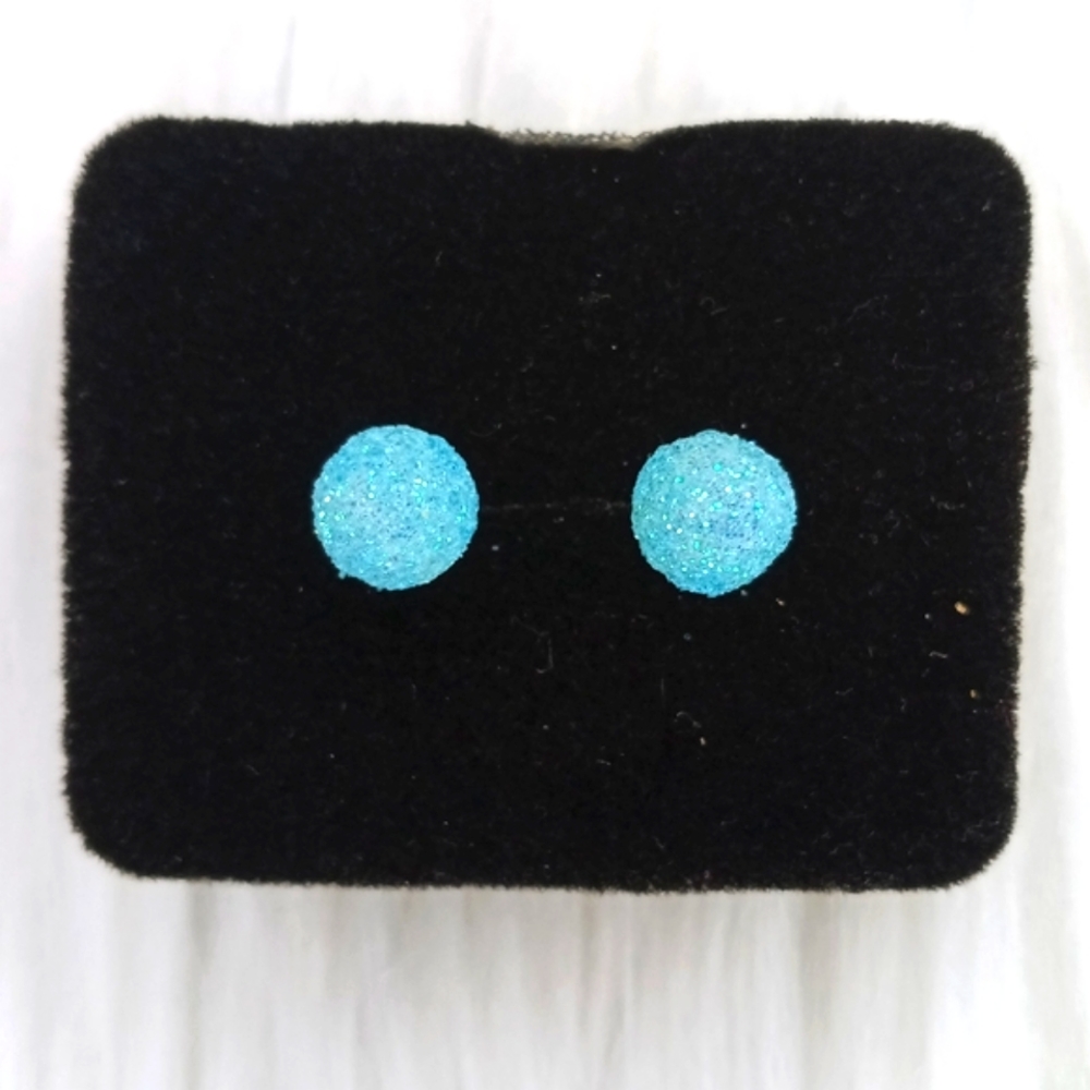 Blue Glitter Ball Stud Earrings